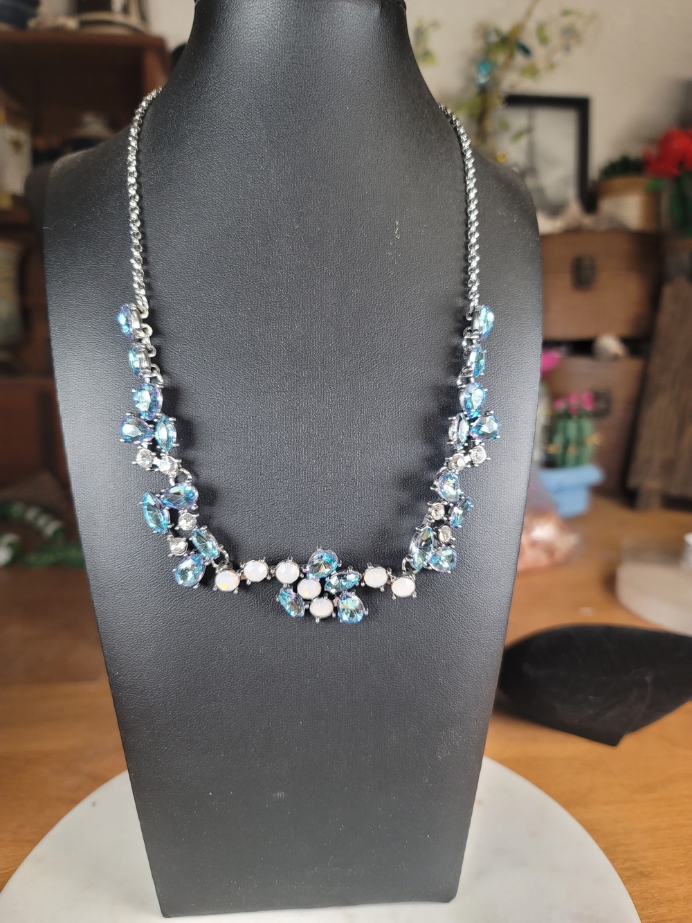 paparazzi Blue and White Opal-style Crystal Statement Necklace